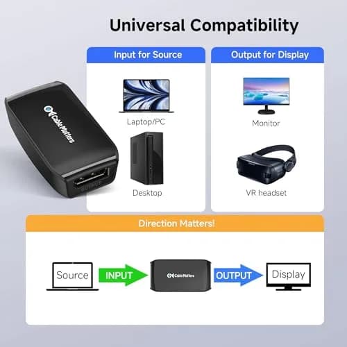 Cable Matters Active DisplayPort Repeater 4K@240Hz up to 32ft | DP 1.4 Signal Booster for VR Headset/Gaming Monitor thumbnail 4