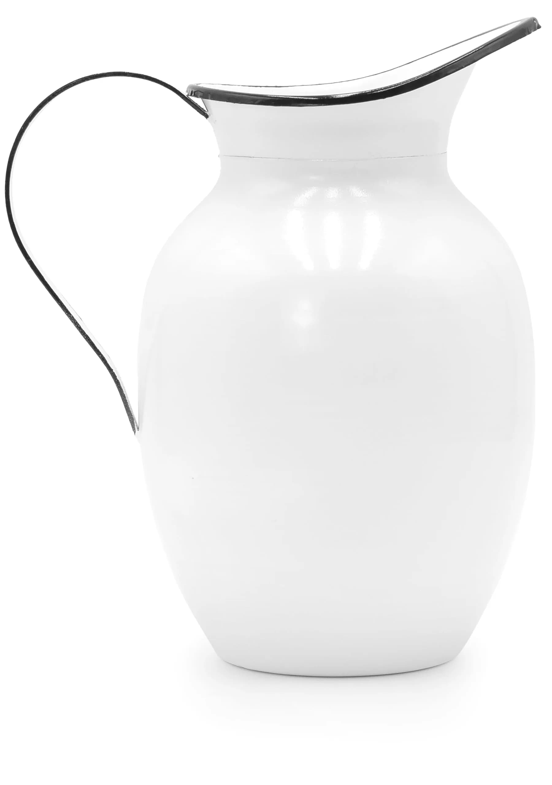 Red Co. 9.5” Decorative Vintage Metal Centerpiece Flower Vase with Handle, White/Black Rim | Farmhouse Charm - main product image