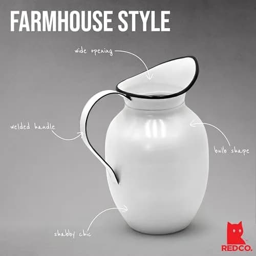 Red Co. 9.5” Decorative Vintage Metal Centerpiece Flower Vase with Handle, White/Black Rim | Farmhouse Charm thumbnail 4