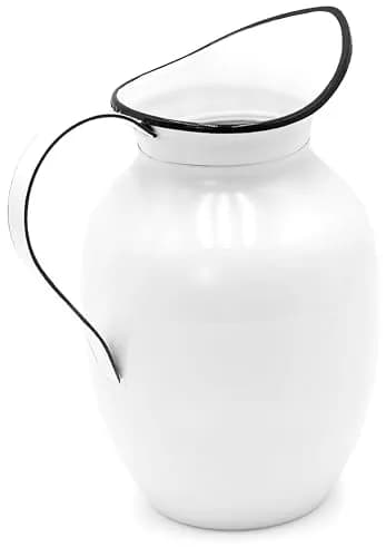 Red Co. 9.5” Decorative Vintage Metal Centerpiece Flower Vase with Handle, White/Black Rim | Farmhouse Charm thumbnail 6