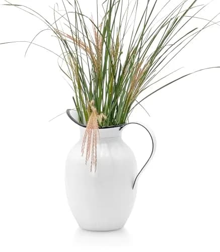 Red Co. 9.5” Decorative Vintage Metal Centerpiece Flower Vase with Handle, White/Black Rim | Farmhouse Charm thumbnail 7