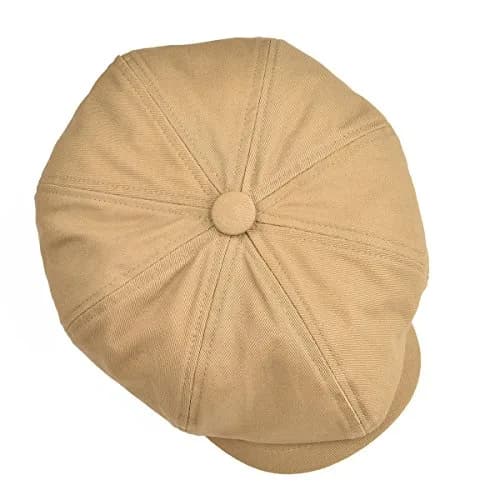 BOTVELA Men's 100% Cotton Newsboy Cap | Khaki, 7 3/8 (23.2 inches) thumbnail 5