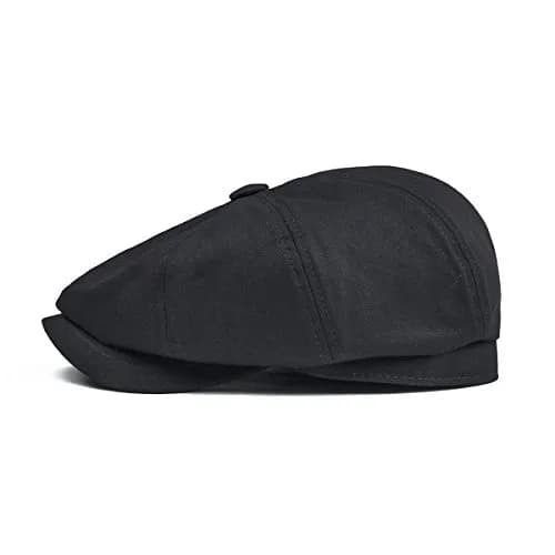 BOTVELA Men's 100% Cotton Newsboy Flat Cap | Black, Size 7 3/8 (58.5 cm) - view 2