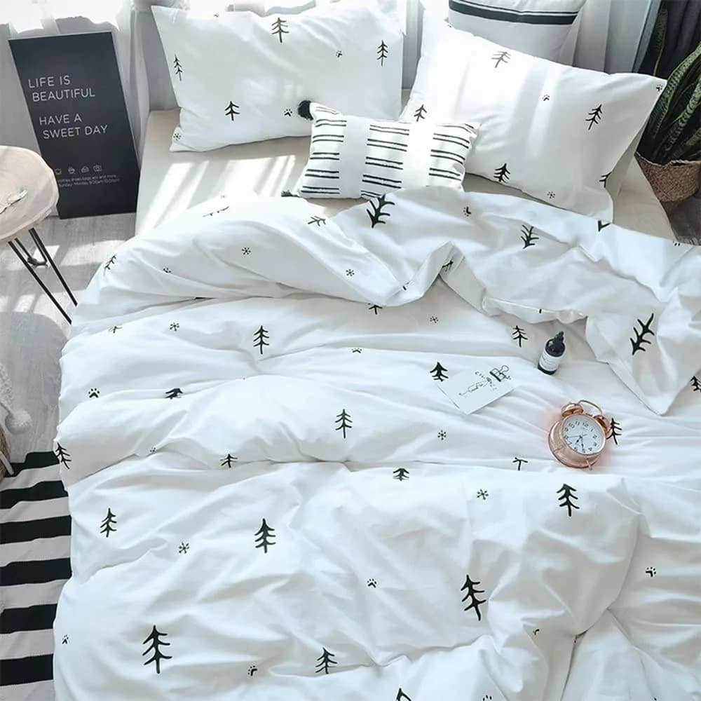 BuLuTu Kids Duvet Cover Twin Cotton White/Grey | Super Soft & Breathable, Zipper Closure