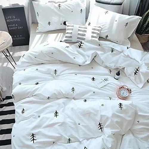 BuLuTu Kids Duvet Cover Twin Cotton White/Grey | Super Soft & Breathable, Zipper Closure thumbnail 1