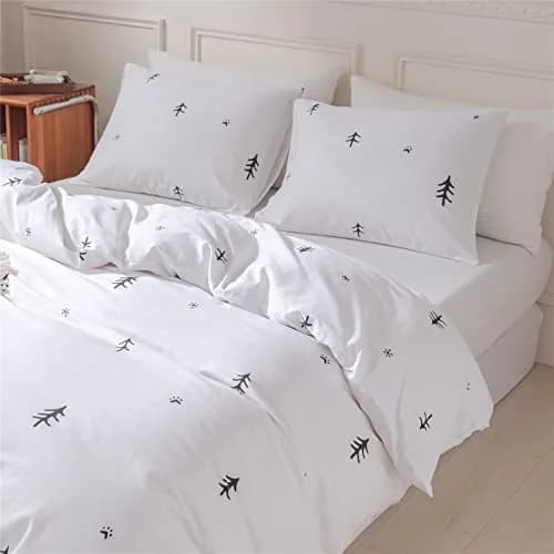 BuLuTu Kids Duvet Cover Twin Cotton White/Grey | Super Soft & Breathable, Zipper Closure thumbnail 5