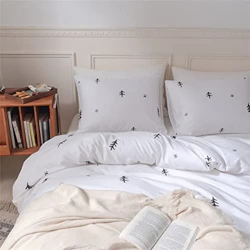 BuLuTu Kids Duvet Cover Twin Cotton White/Grey | Super Soft & Breathable, Zipper Closure thumbnail 2