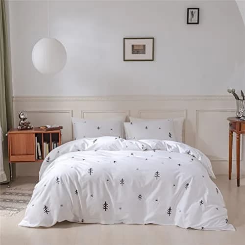 BuLuTu Kids Duvet Cover Twin Cotton White/Grey | Super Soft & Breathable, Zipper Closure thumbnail 3