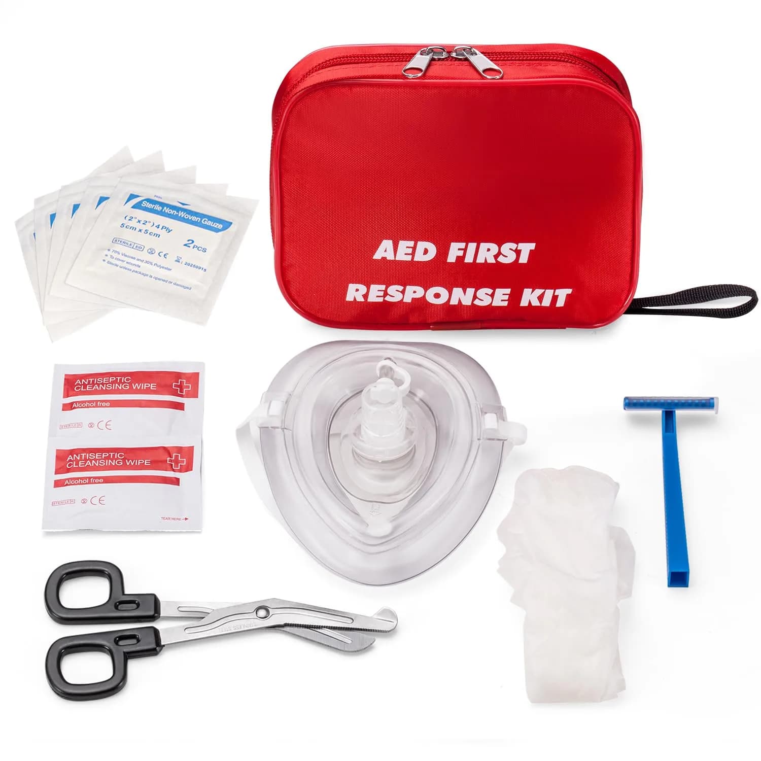 Medarchitect AED First Response Kit with CPR Mask, Gloves, Razor, Scissors, and Wipes | Essential for Emergency Preparedness