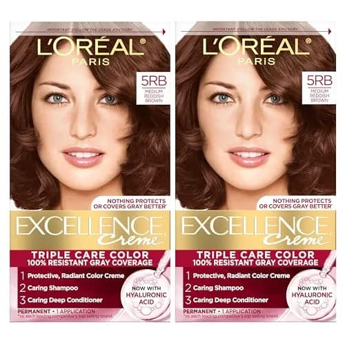 L'Oreal Paris Excellence Crème Permanent Hair Dye 5RB Medium Reddish Brown | Triple Care with Hyaluronic Acid for 100% Gray Coverage thumbnail 1