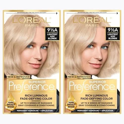 L'Oreal Paris Superior Preference Permanent Hair Color, Lightest Ash Blonde 9.5A, 2 Kits | Fade-Defying Shine Up to 9 Weeks thumbnail 1