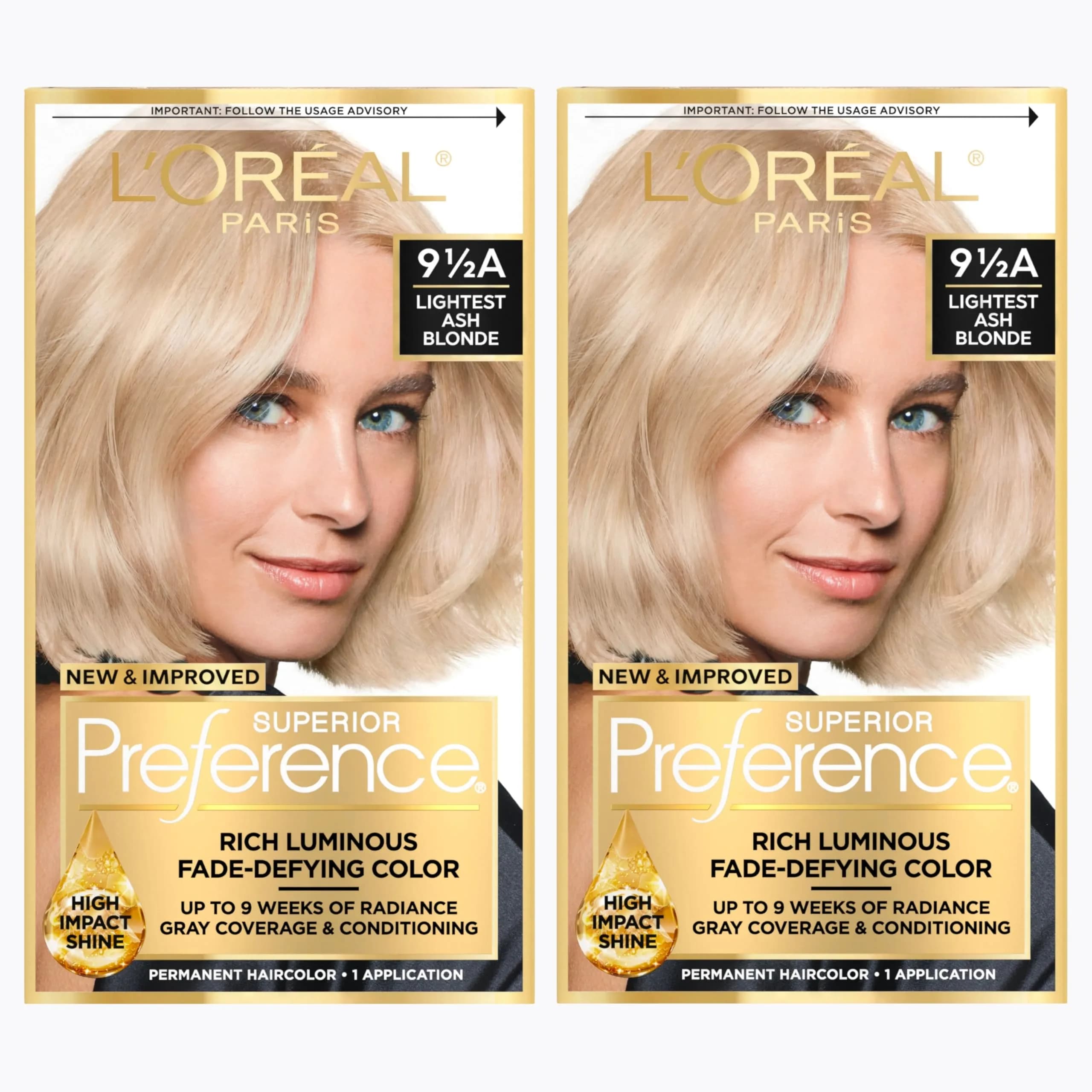 L'Oreal Paris Superior Preference Permanent Hair Color, Lightest Ash Blonde 9.5A, 2 Kits | Fade-Defying Shine Up to 9 Weeks - main product image