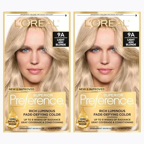 L'Oreal Paris Superior Preference Permanent Hair Color, Light Ash Blonde 9A, 2 Kits | Fade-Defying Radiance Up to 9 Weeks thumbnail 1
