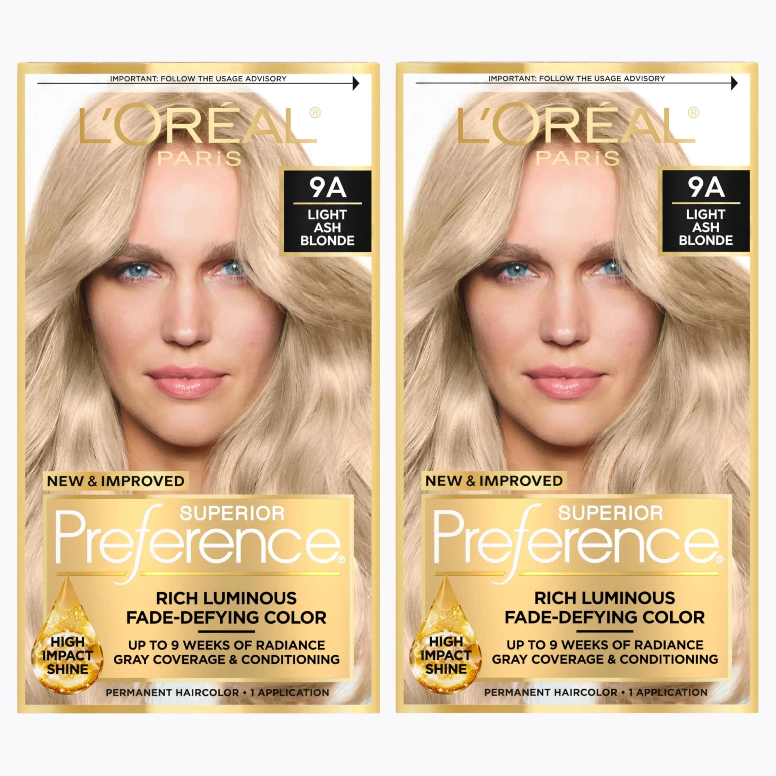 L'Oreal Paris Superior Preference Permanent Hair Color, Light Ash Blonde 9A, 2 Kits | Fade-Defying Radiance Up to 9 Weeks - main product image