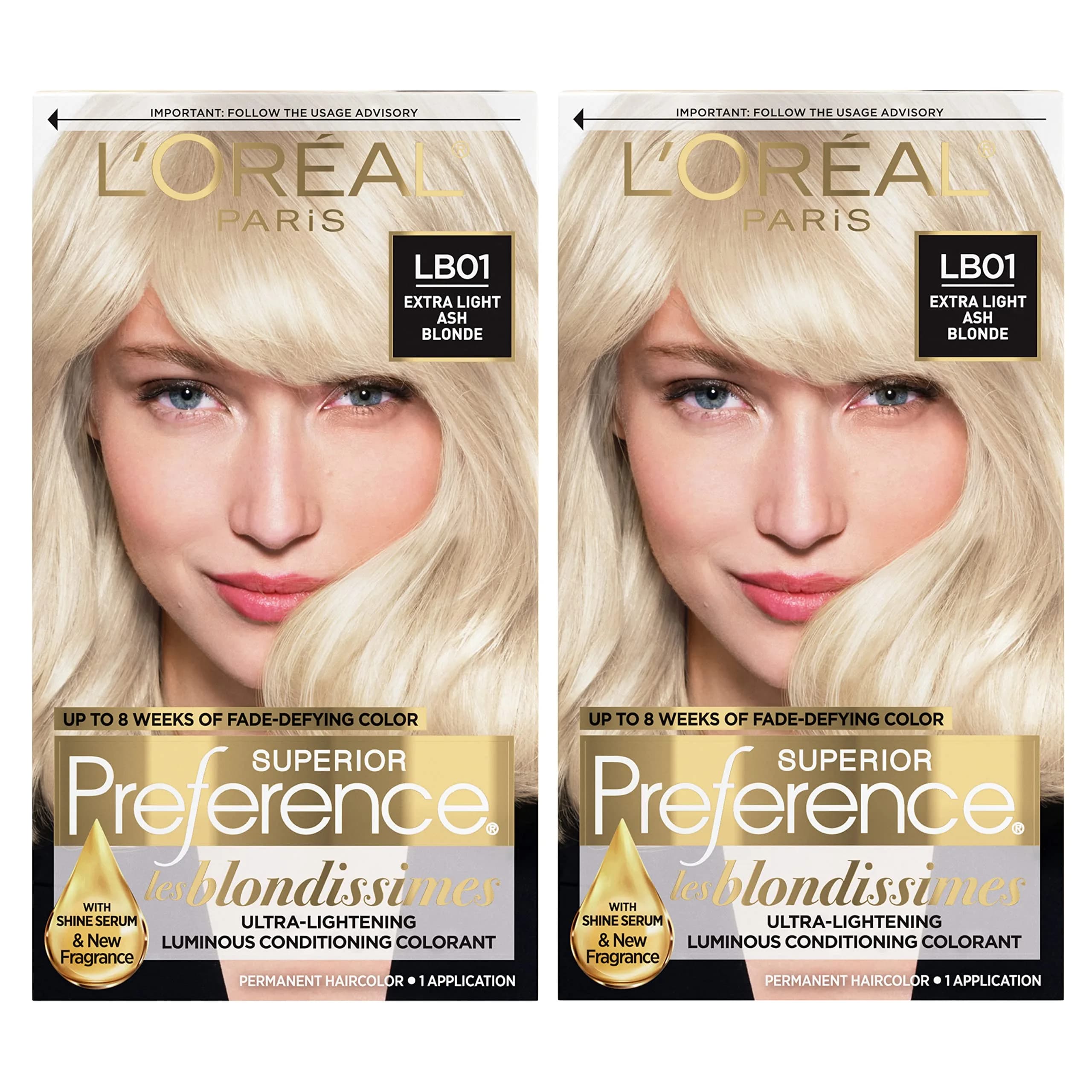 L'Oreal Paris Superior Preference Fade-Defying Hair Color LB01 Extra Light Ash Blonde Pack of 2 | Permanent Hair Dye with Shine Serum - main product image