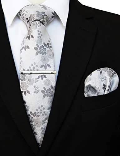 JEMYGINS Silk White Floral Necktie and Pocket Square, 147cm (58in) | Elegant Floral Design for Men thumbnail 2