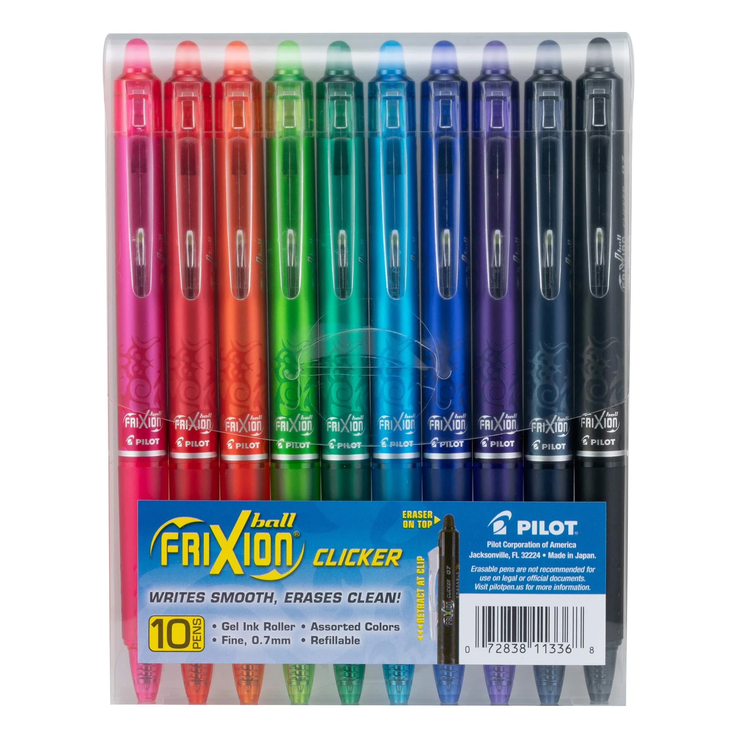 PILOT FriXion Clicker Erasable Gel Pens, Fine Point, Assorted Colors, 10-Pack | Smooth Ink Flow - main product image