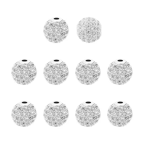 NBEADS 10 Pcs About 9.5~10mm Platinum Color Cubic Zirconia Beads | Sparkling Jewelry Spacer thumbnail 1
