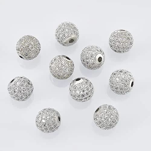 NBEADS 10 Pcs About 9.5~10mm Platinum Color Cubic Zirconia Beads | Sparkling Jewelry Spacer thumbnail 5