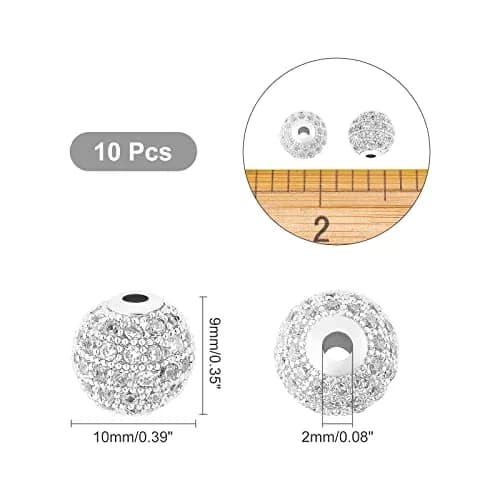 NBEADS 10 Pcs About 9.5~10mm Platinum Color Cubic Zirconia Beads | Sparkling Jewelry Spacer thumbnail 6