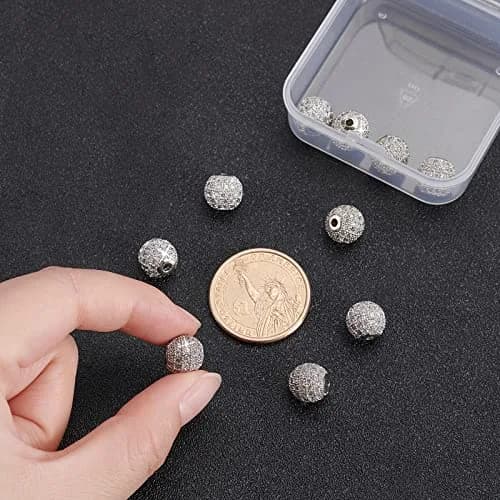 NBEADS 10 Pcs About 9.5~10mm Platinum Color Cubic Zirconia Beads | Sparkling Jewelry Spacer thumbnail 3