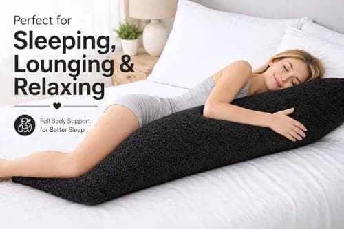 Reafort Sherpa Body Pillow Cover 21"x54" | Zipper Closure, Ultra Soft Plush Feel, Black thumbnail 4