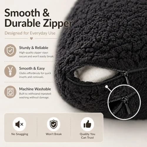 Reafort Sherpa Body Pillow Cover 21"x54" | Zipper Closure, Ultra Soft Plush Feel, Black thumbnail 6