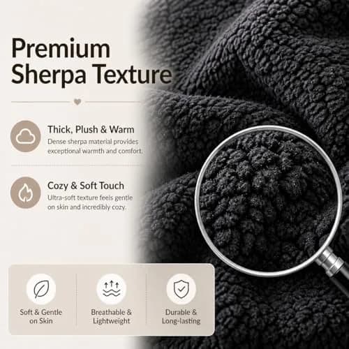 Reafort Sherpa Body Pillow Cover 21"x54" | Zipper Closure, Ultra Soft Plush Feel, Black thumbnail 7