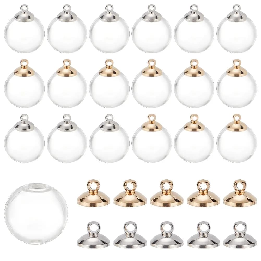 PH PandaHall 30pcs 16mm Clear Glass Globe Ball Bottles | DIY Snow Globes & Ornaments for Christmas & Wedding — 30 sets Clear with caps(16mm)