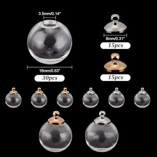 PH PandaHall 30pcs 16mm Clear Glass Globe Ball Bottles | DIY Snow Globes & Ornaments for Christmas & Wedding thumbnail 2