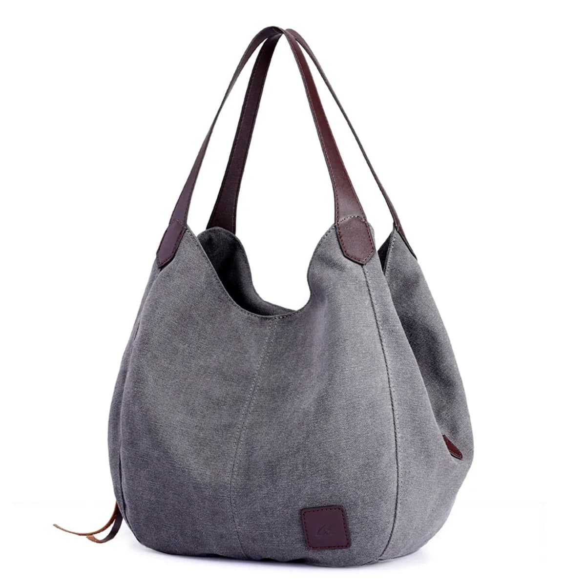 DOURR Canvas Multi-pocket Hobo Bag for Women, Gray, Medium Size | Durable & Lightweight