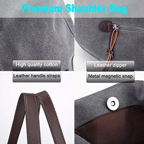DOURR Canvas Multi-pocket Hobo Bag for Women, Gray, Medium Size | Durable & Lightweight thumbnail 6