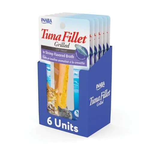 INABA Grilled Fillets Cat Treats, Tuna in Shrimp Broth, 6ct | Moist, Flaky, Hand-Feed Friendly, Grain-Free - main product image