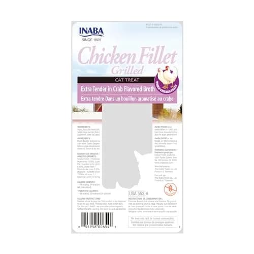 INABA Grilled Fillet Cat Treats, Extra Tender Chicken in Crab Broth, 6ct | Moist, Flaky, Hand-Feed Friendly thumbnail 7
