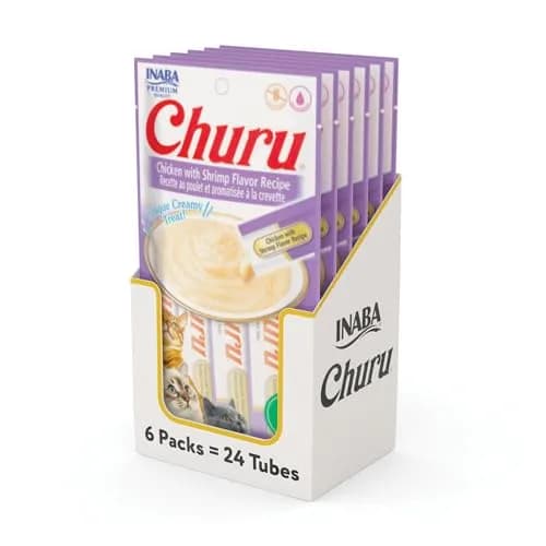 INABA Churu Cat Treats Chicken with Shrimp Recipe Lickable Purée 24 Tubes (12 oz / 336 g) | High Moisture, Low Calorie thumbnail 1