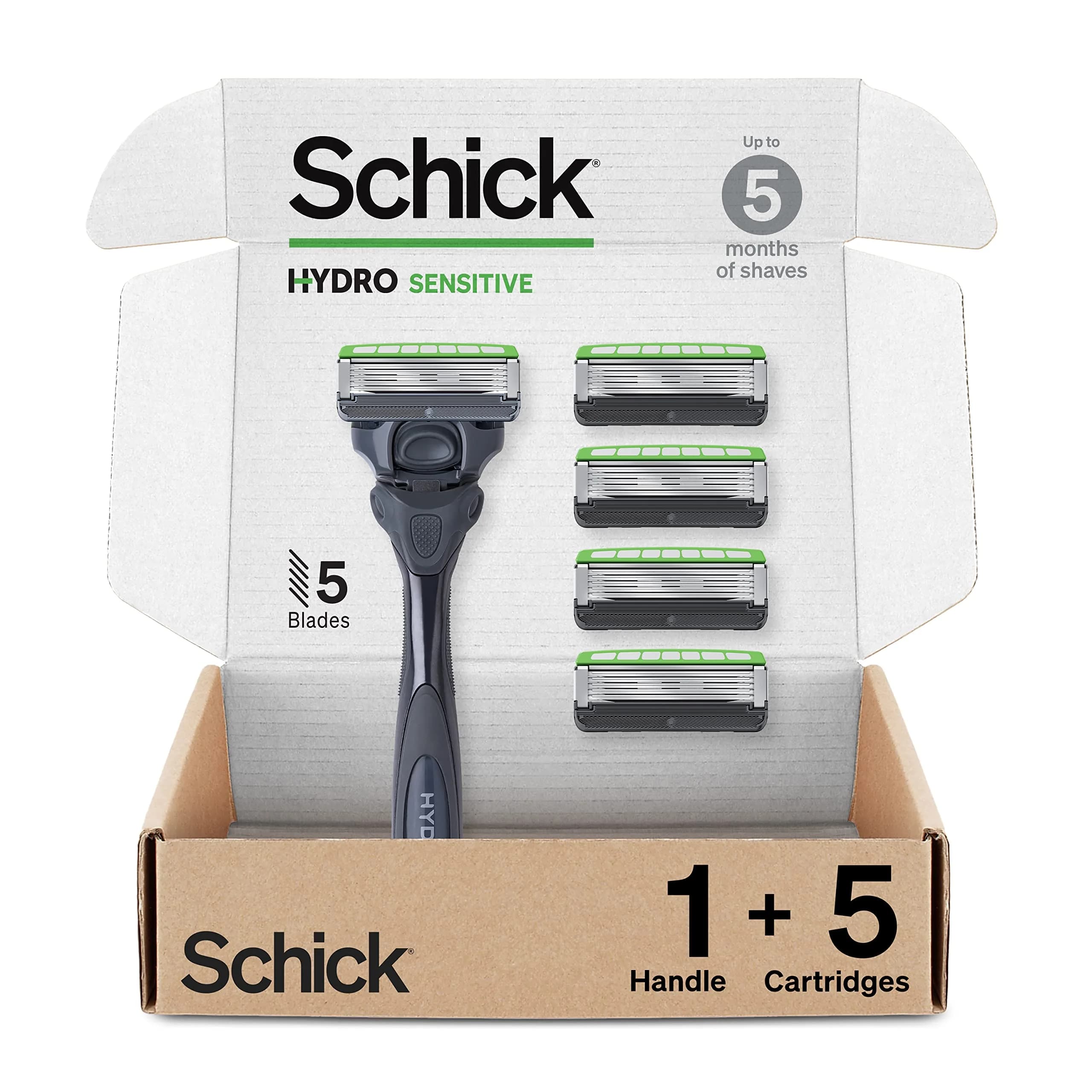 Schick Hydro Sensitive 5-Blade Razor for Men, 1 Handle & 5 Refills | Sensitive Skin Comfort (115c)