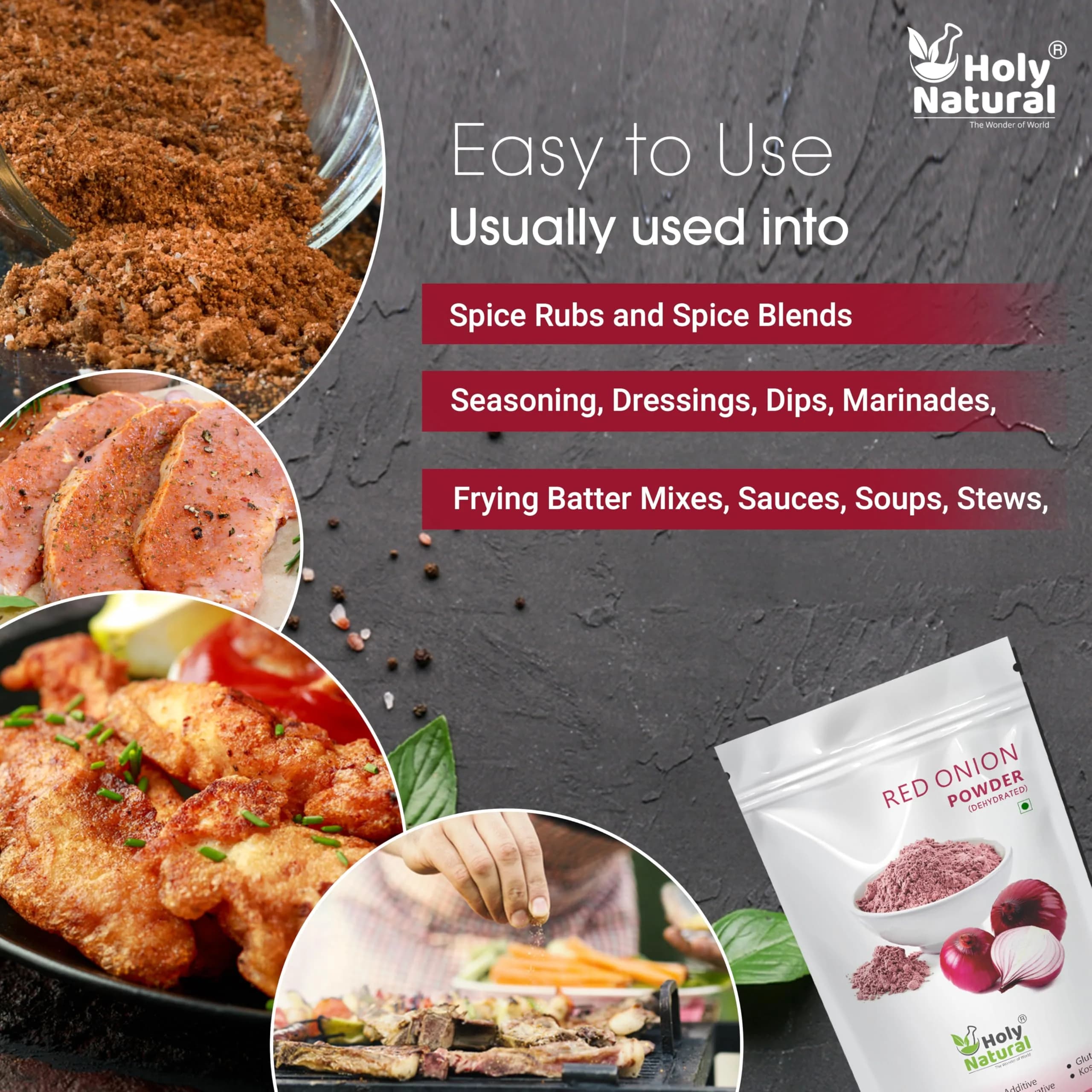 Holy Natural Red Onion Powder (Dehydrated) 100g (3.52oz) | Organic & Vegetarian - view 5