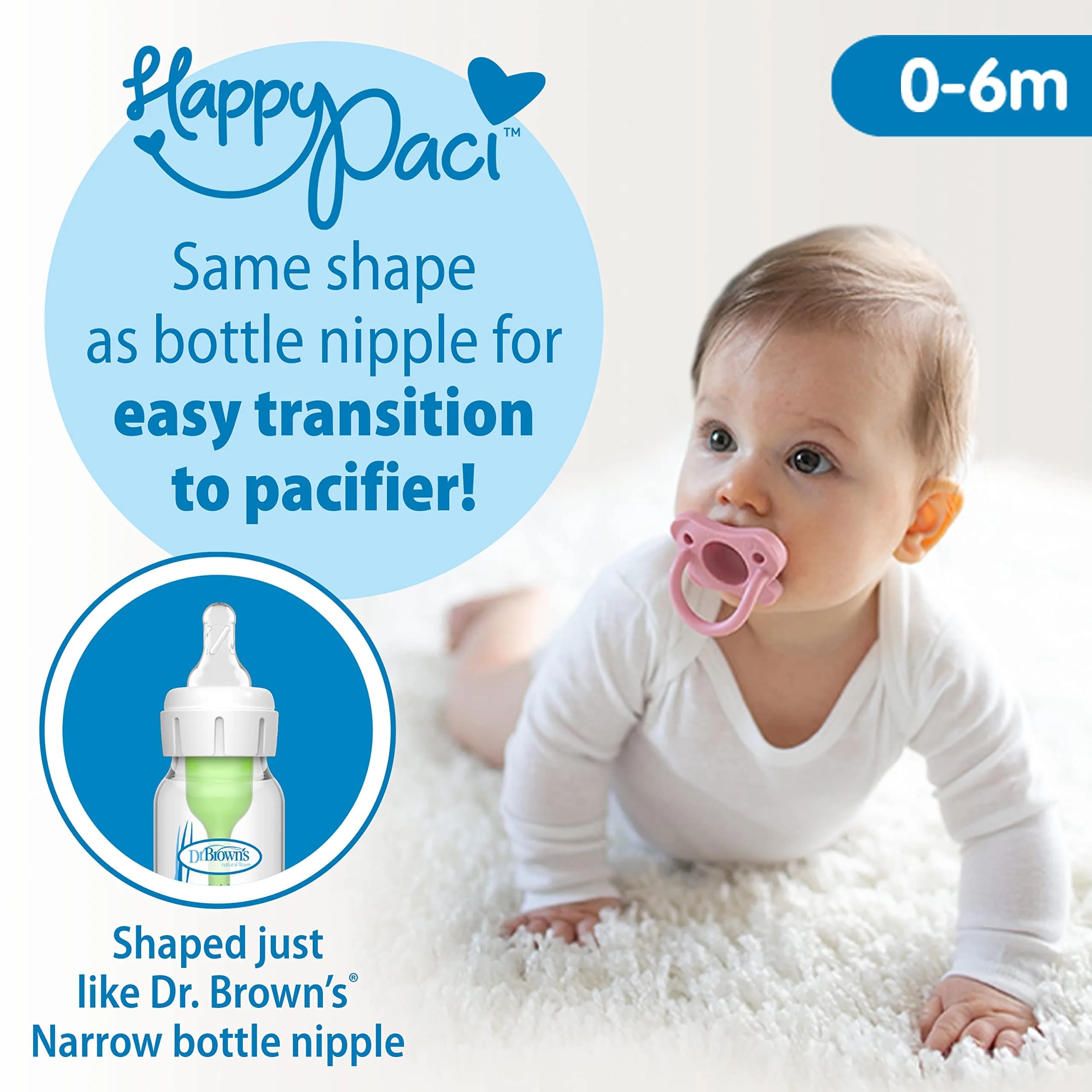 Dr. Brown's Natural Flow Options+ Anti-Colic Baby Feeding Set with Slow Flow Nipples, Travel Caps, Silicone Pacifier - Pink, 120ml (4oz) Bottles - view 4