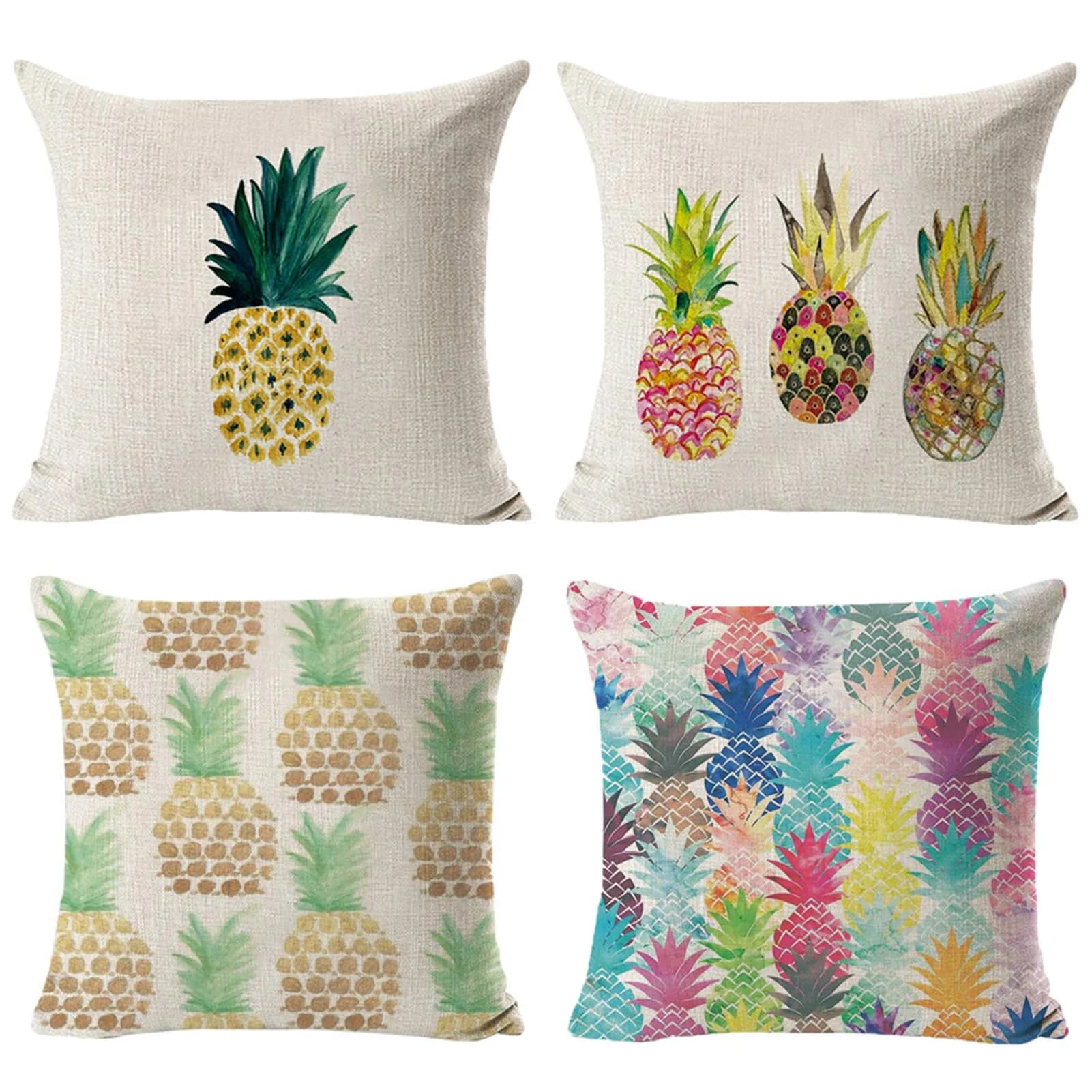 NYDECOR Decorative Throw Pillow Covers Pineapple Pillow Cases Cotton Linen 18x18 | Indoor Outdoor Decor