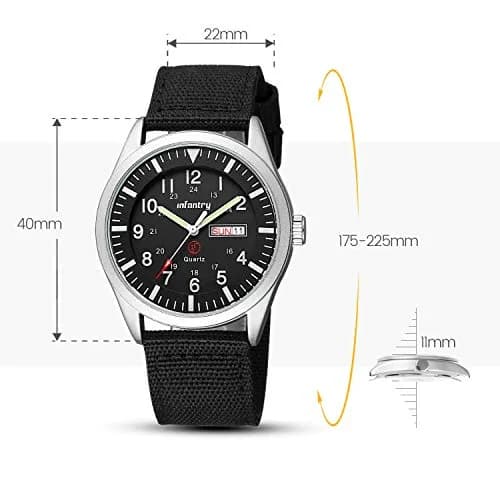 Infantry Military Field Watch 40mm Black Nylon Band | 5ATM Waterproof Analog Quartz thumbnail 6