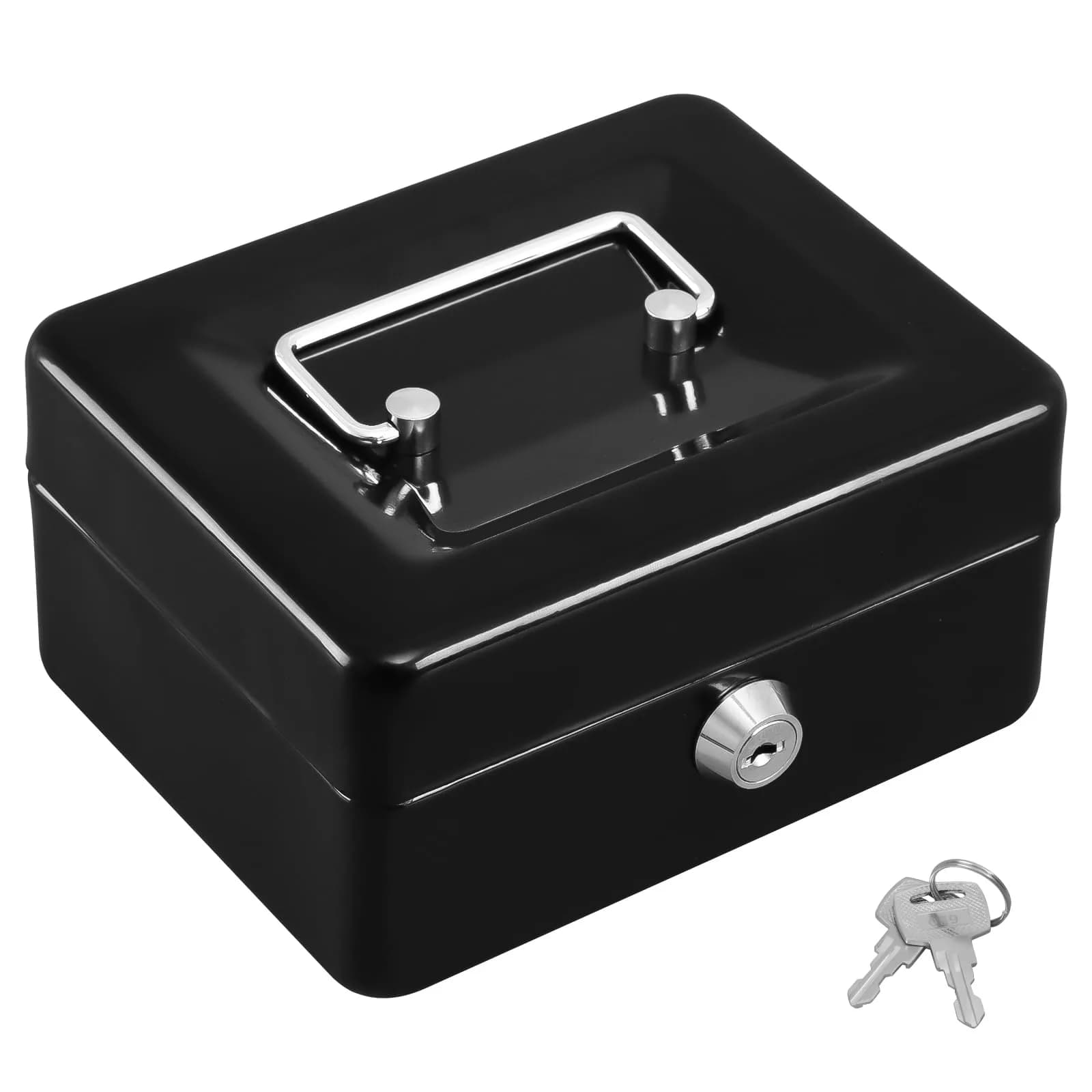 KYODOLED Small Cash Box with Key Lock, Metal Storage Box, Portable Handle, 150x120x80mm, Black