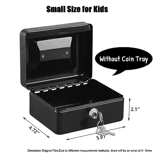 KYODOLED Small Cash Box with Key Lock, Metal Storage Box, Portable Handle, 150x120x80mm, Black thumbnail 2