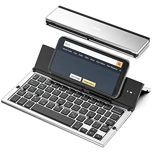 Geyes Foldable Bluetooth Keyboard Silver | Lightweight Portable Wireless Keyboard with Stand thumbnail 1