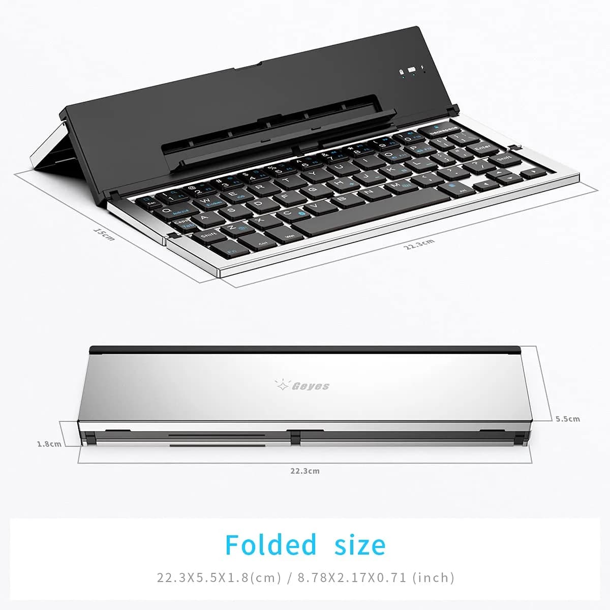 Geyes Foldable Bluetooth Keyboard Silver | Lightweight Portable Wireless Keyboard with Stand - view 4