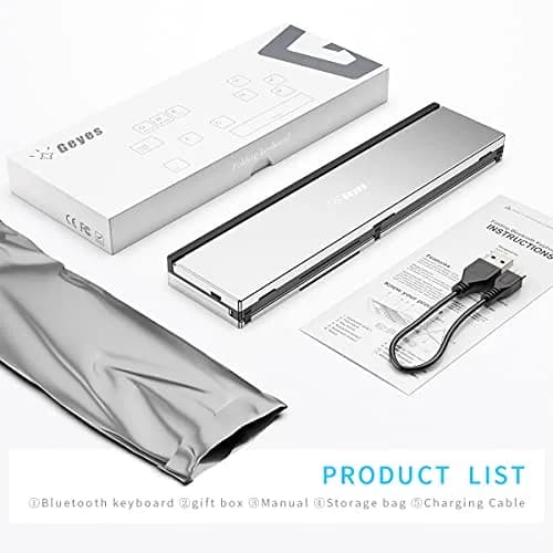 Geyes Foldable Bluetooth Keyboard Silver | Lightweight Portable Wireless Keyboard with Stand thumbnail 6