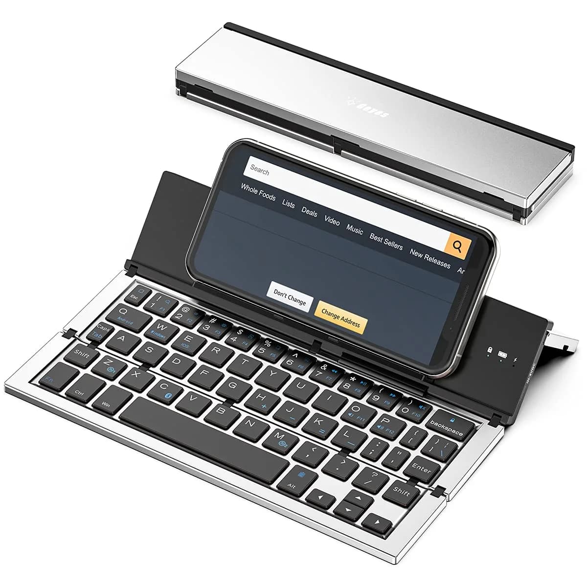 Geyes Foldable Bluetooth Keyboard Silver | Lightweight Portable Wireless Keyboard with Stand - main product image