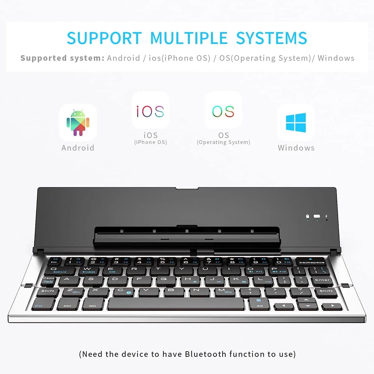Geyes Foldable Bluetooth Keyboard Silver | Lightweight Portable Wireless Keyboard with Stand - view 2