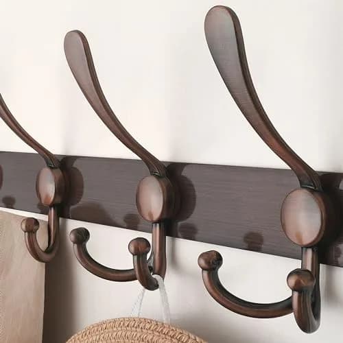 Dseap Wall Mounted Coat Rack - 5 Tri Hooks, Heavy Duty, Stainless Steel, Metal Coat Hook Rail for Coat Hat Towel Purse Robes Mudroom Bathroom Entryway (Antique Copper, 2 Packs) thumbnail 4