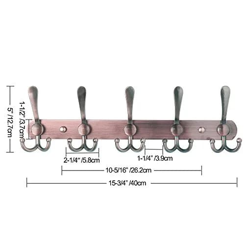 Dseap Wall Mounted Coat Rack - 5 Tri Hooks, Heavy Duty, Stainless Steel, Metal Coat Hook Rail for Coat Hat Towel Purse Robes Mudroom Bathroom Entryway (Antique Copper, 2 Packs) thumbnail 5