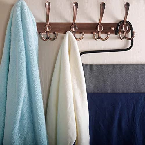 Dseap Wall Mounted Coat Rack - 5 Tri Hooks, Heavy Duty, Stainless Steel, Metal Coat Hook Rail for Coat Hat Towel Purse Robes Mudroom Bathroom Entryway (Antique Copper, 2 Packs) thumbnail 6